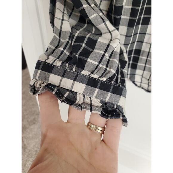 Women's LOFT Black & White Plaid Button Down Blouse w/ Ruffle Trim | Size Small - Picture 5 of 8
